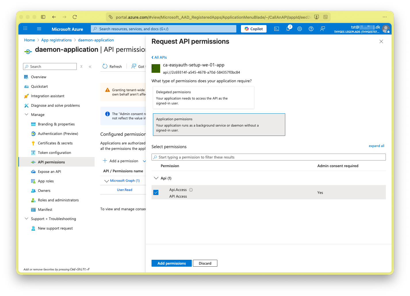 Daemon application app role assignment