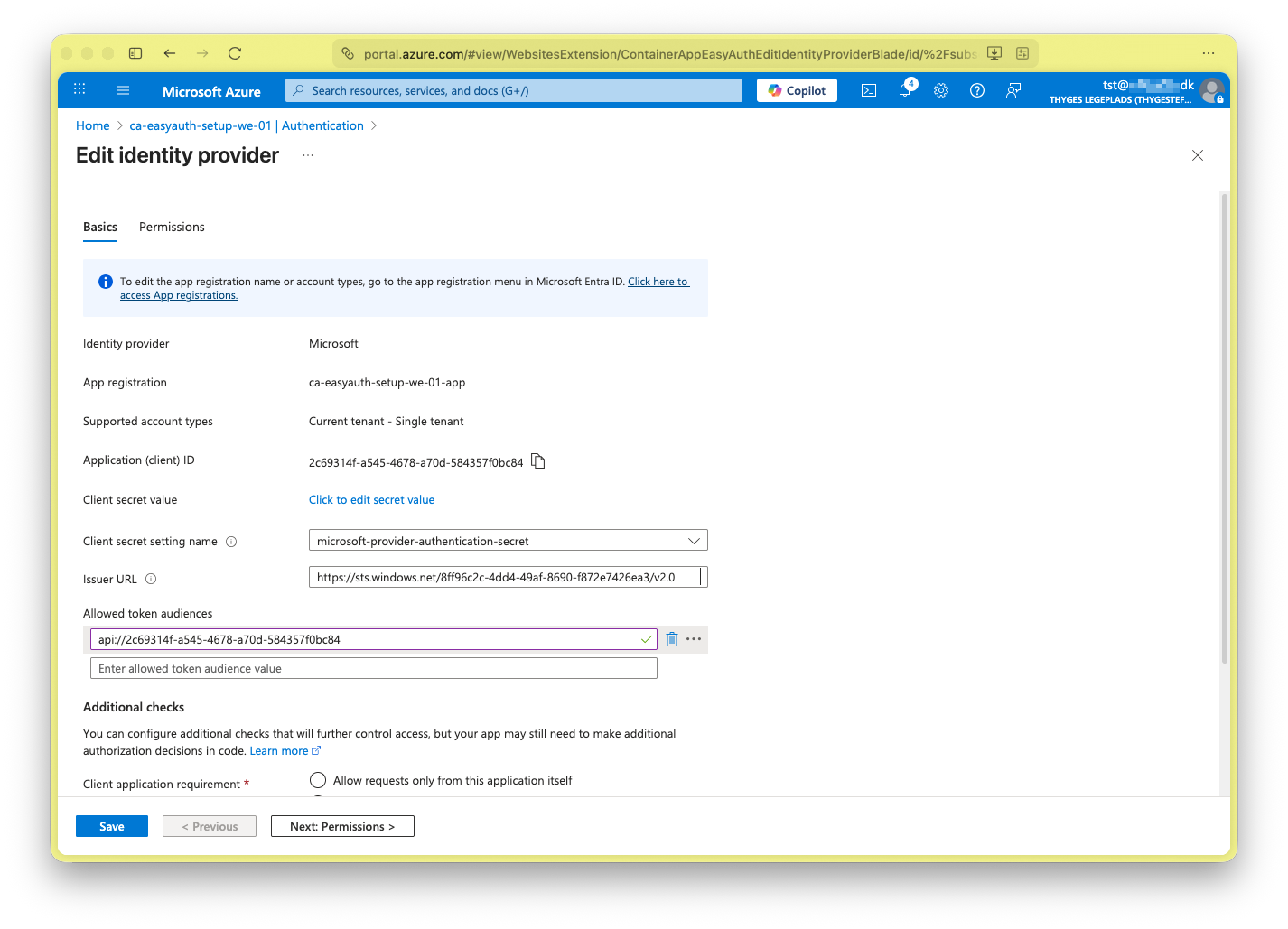 Container App Authentication