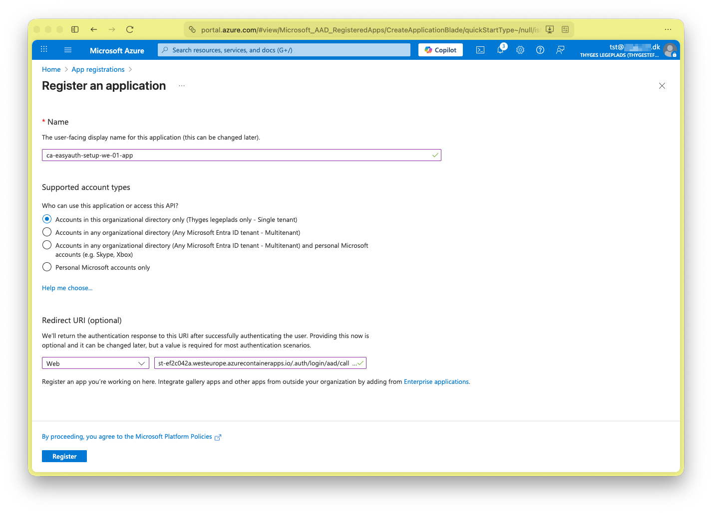 New app registration